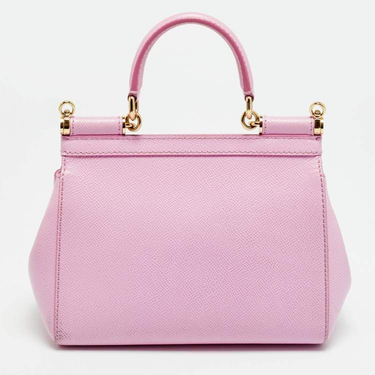 Pre Owned Dolce & Gabbana Miss Sicily Small Pink Leather Top Handle Bag