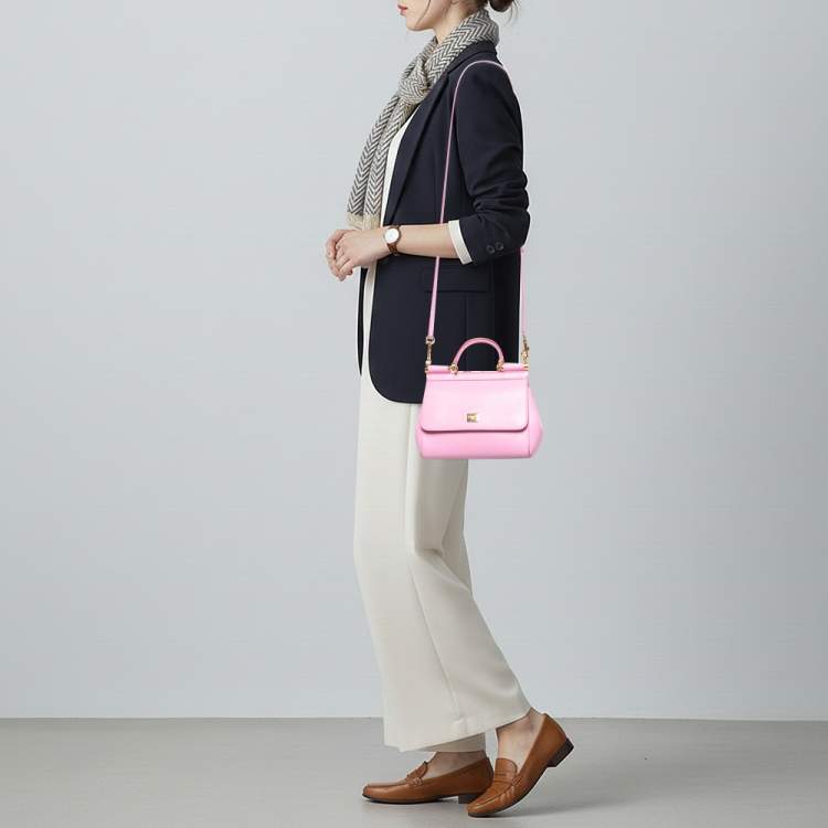 Pre Owned Dolce & Gabbana Miss Sicily Small Pink Leather Top Handle Bag