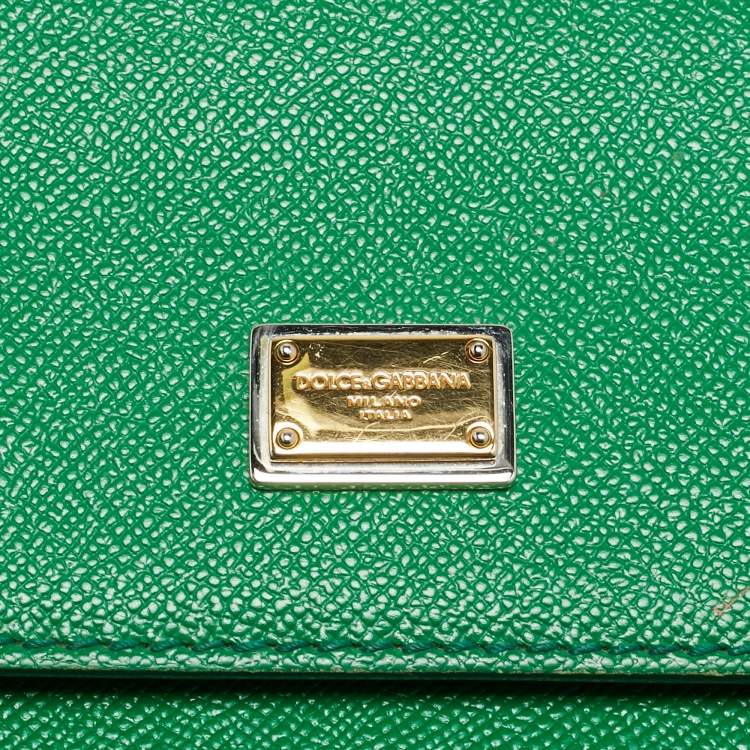 Pre Owned Dolce & Gabbana Miss Sicily Medium Green Leather Top Handle Bag