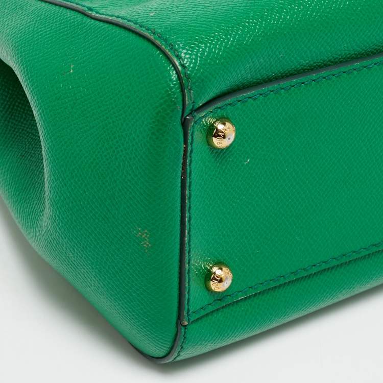 Pre Owned Dolce & Gabbana Miss Sicily Medium Green Leather Top Handle Bag