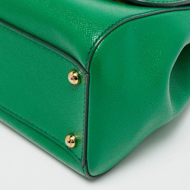Pre Owned Dolce & Gabbana Miss Sicily Medium Green Leather Top Handle Bag