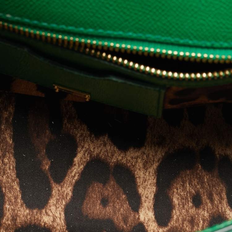 Pre Owned Dolce & Gabbana Miss Sicily Medium Green Leather Top Handle Bag