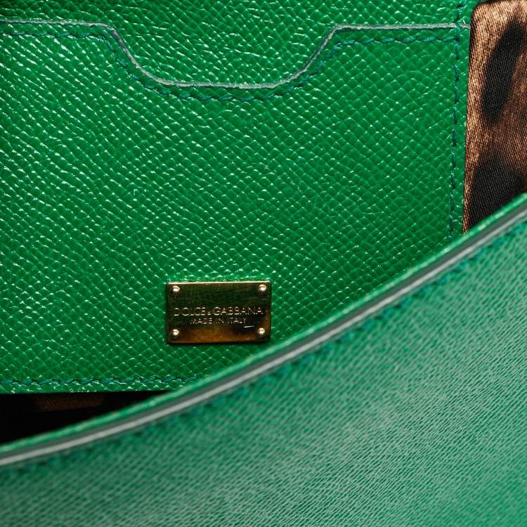 Pre Owned Dolce & Gabbana Miss Sicily Medium Green Leather Top Handle Bag