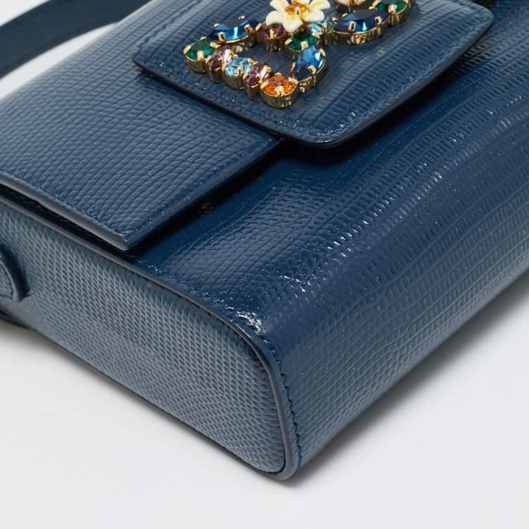 Pre Owned Dolce & Gabbana DG Millennials Navy Blue Lizard Embossed Leather Chain Crossbody Bag