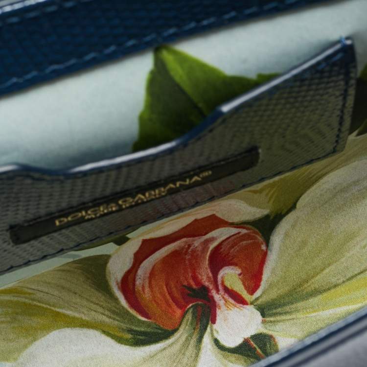 Pre Owned Dolce & Gabbana DG Millennials Navy Blue Lizard Embossed Leather Chain Crossbody Bag