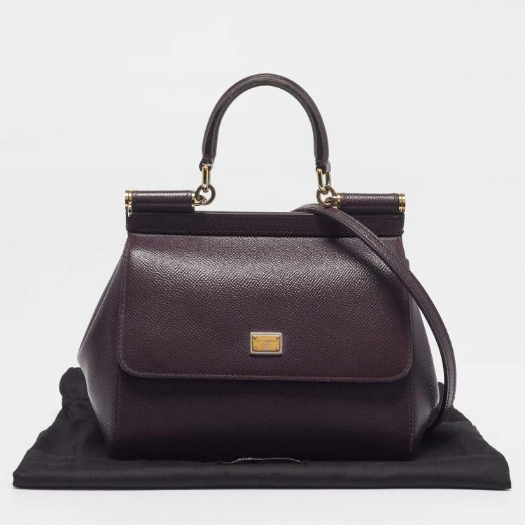 Pre Owned Dolce & Gabbana Miss Sicily Small Purple Leather Top Handle Bag