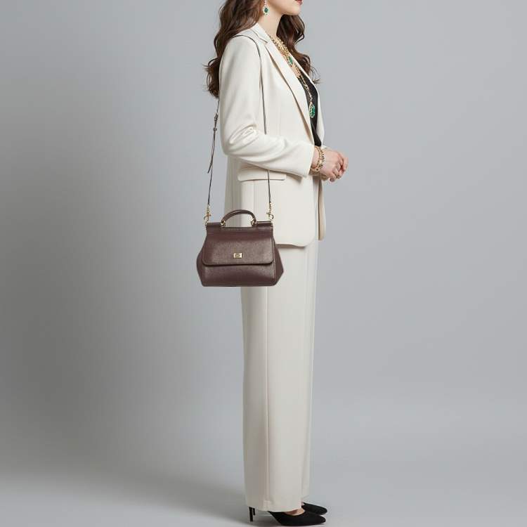 Pre Owned Dolce & Gabbana Miss Sicily Small Purple Leather Top Handle Bag