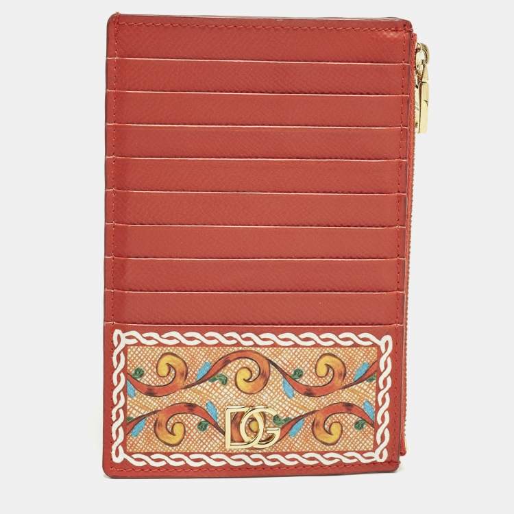 Pre Owned Dolce & Gabbana Multicolor Geomteric Print Leather Zip Card Case