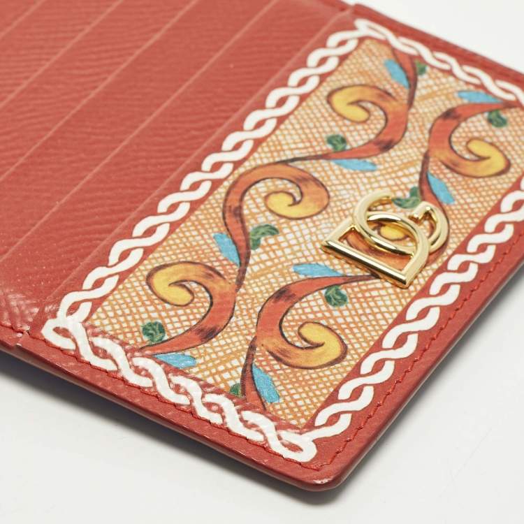 Pre Owned Dolce & Gabbana Multicolor Geomteric Print Leather Zip Card Case