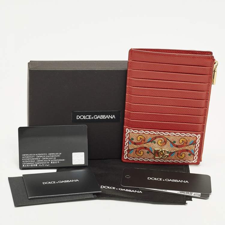 Pre Owned Dolce & Gabbana Multicolor Geomteric Print Leather Zip Card Case