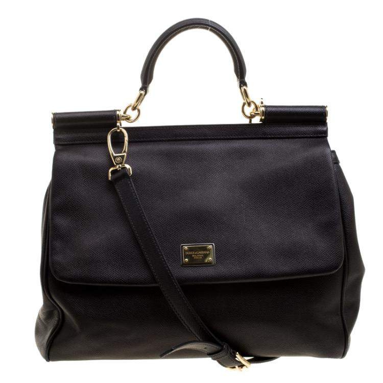 Pre Owned Dolce & Gabbana Black Leather Large Miss Sicily Tote