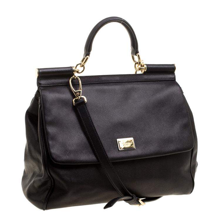 Pre Owned Dolce & Gabbana Black Leather Large Miss Sicily Tote