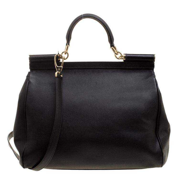 Pre Owned Dolce & Gabbana Black Leather Large Miss Sicily Tote