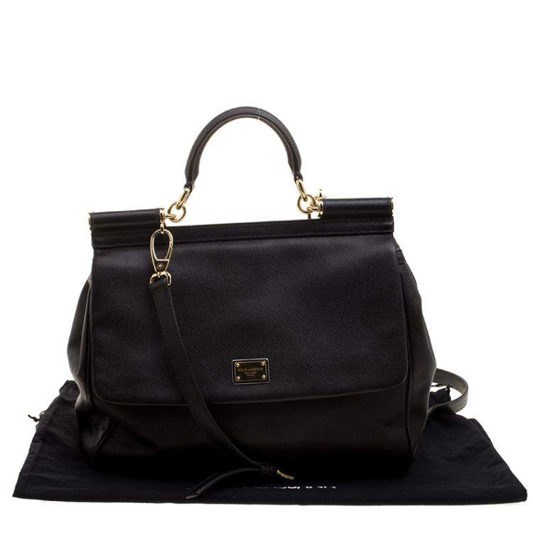 Pre Owned Dolce & Gabbana Black Leather Large Miss Sicily Tote