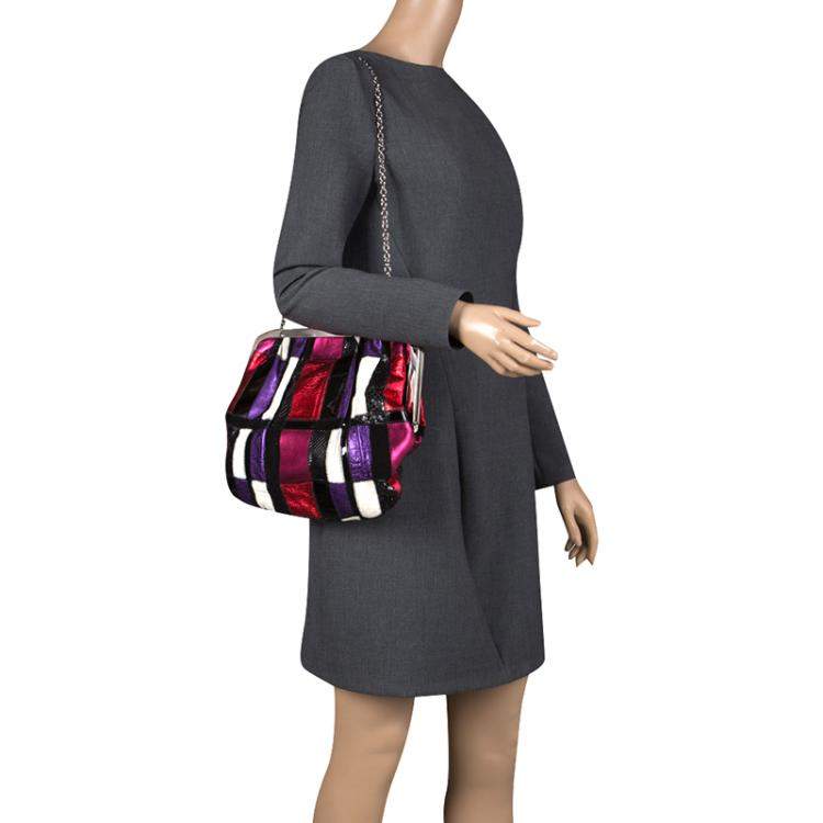 Pre Owned Dolce & Gabbana Multicolor Patchwork Crystal Embellished Chain Clutch