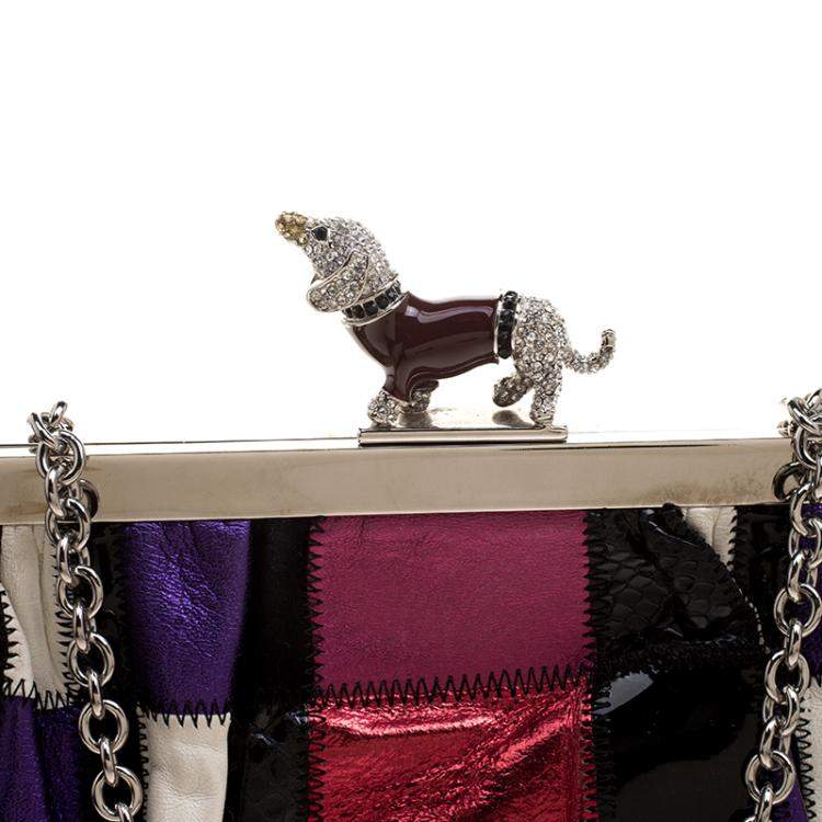 Pre Owned Dolce & Gabbana Multicolor Patchwork Crystal Embellished Chain Clutch