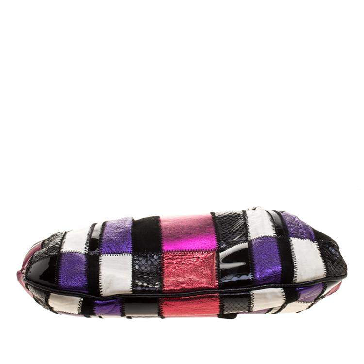 Pre Owned Dolce & Gabbana Multicolor Patchwork Crystal Embellished Chain Clutch