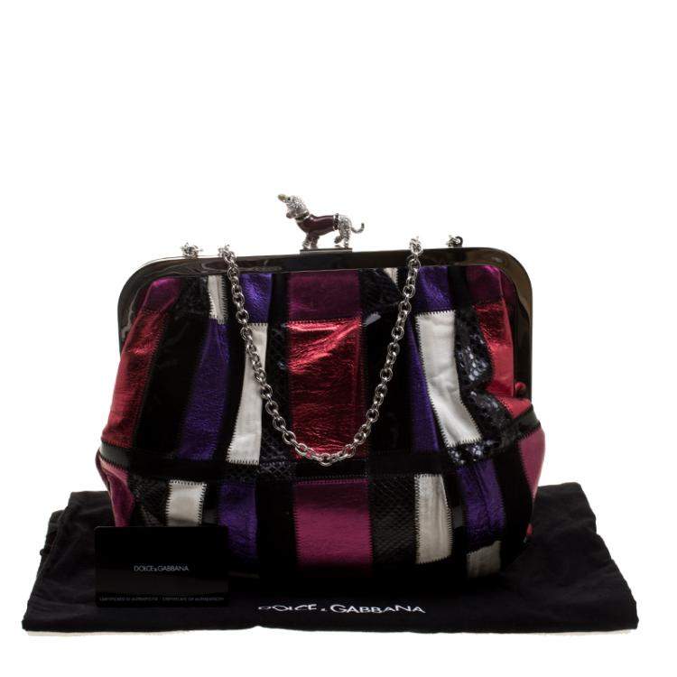 Pre Owned Dolce & Gabbana Multicolor Patchwork Crystal Embellished Chain Clutch