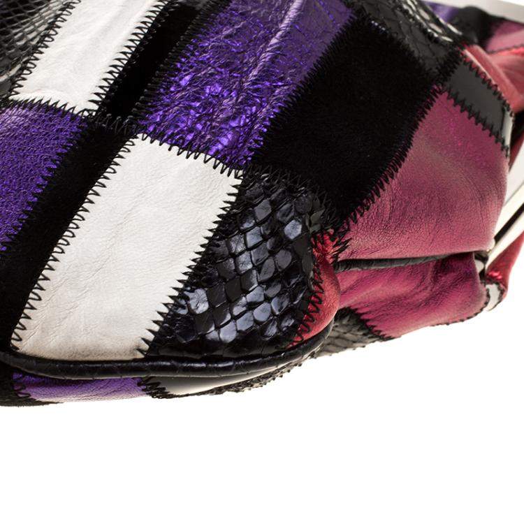 Pre Owned Dolce & Gabbana Multicolor Patchwork Crystal Embellished Chain Clutch