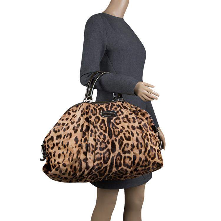 Pre Owned Dolce & Gabbana Beige Leopard Print Calfhair Miss Urbanette Satchel