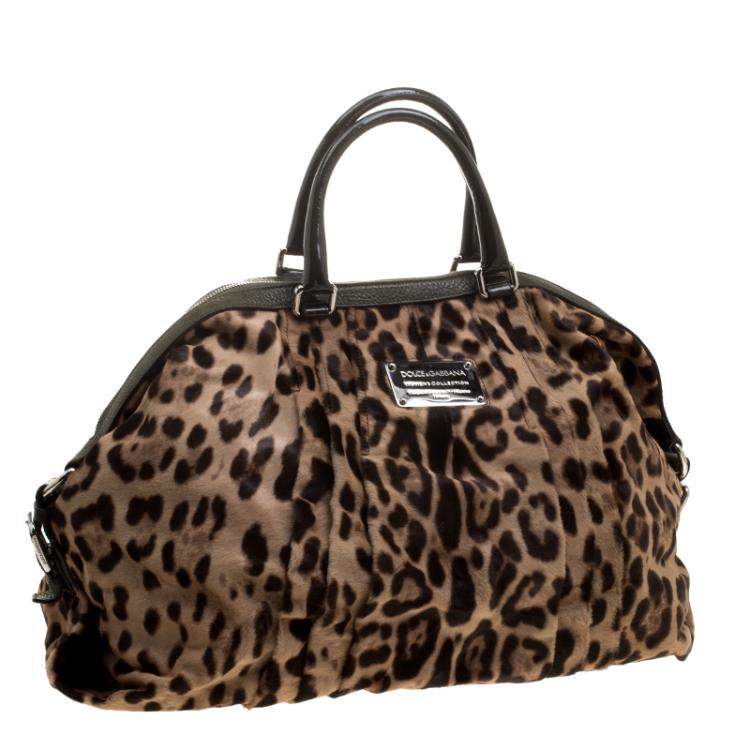 Pre Owned Dolce & Gabbana Beige Leopard Print Calfhair Miss Urbanette Satchel