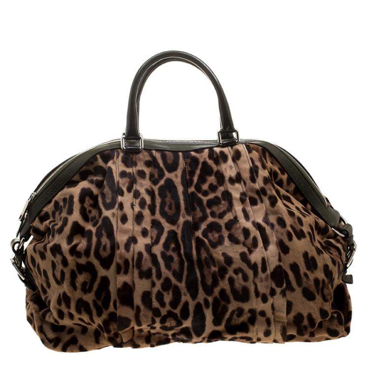 Pre Owned Dolce & Gabbana Beige Leopard Print Calfhair Miss Urbanette Satchel