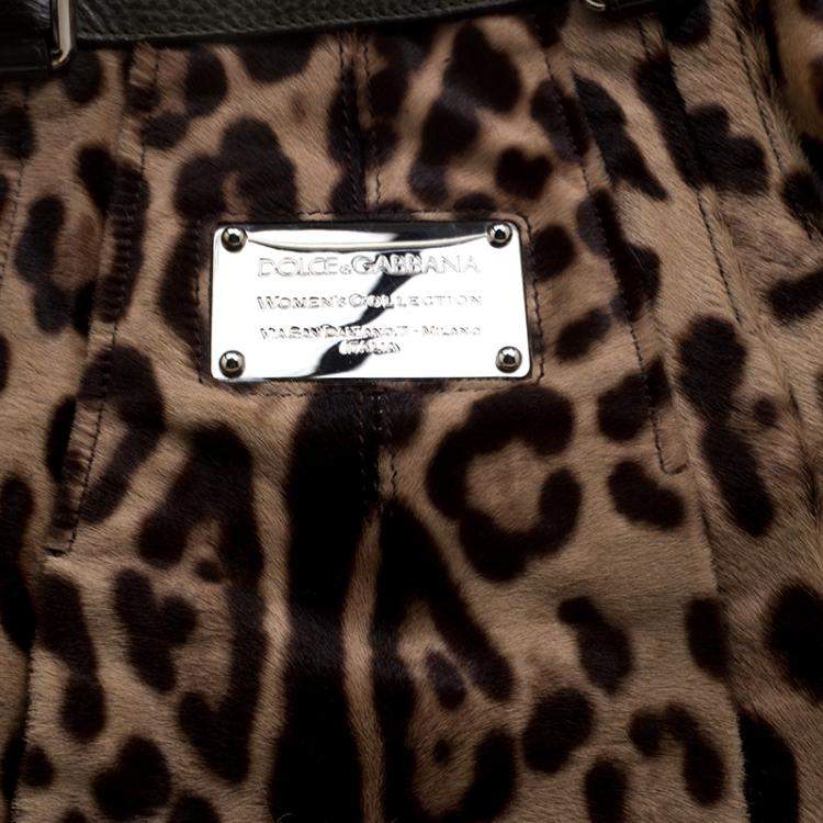 Pre Owned Dolce & Gabbana Beige Leopard Print Calfhair Miss Urbanette Satchel