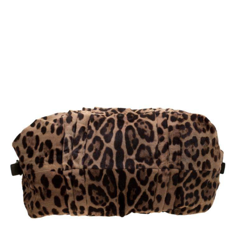 Pre Owned Dolce & Gabbana Beige Leopard Print Calfhair Miss Urbanette Satchel