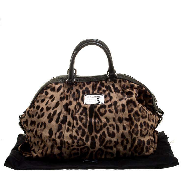 Pre Owned Dolce & Gabbana Beige Leopard Print Calfhair Miss Urbanette Satchel