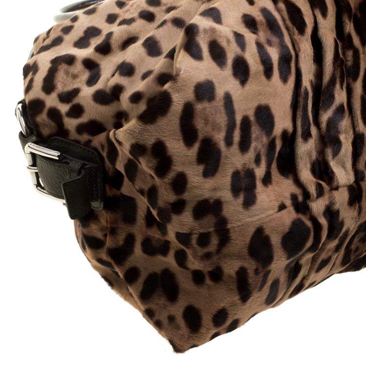Pre Owned Dolce & Gabbana Beige Leopard Print Calfhair Miss Urbanette Satchel