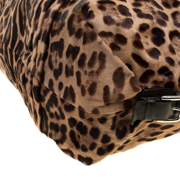 Pre Owned Dolce & Gabbana Beige Leopard Print Calfhair Miss Urbanette Satchel