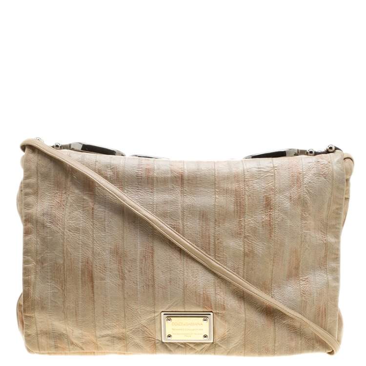 Pre Owned Dolce & Gabbana Beige Leather Miss Deco Shoulder Bag