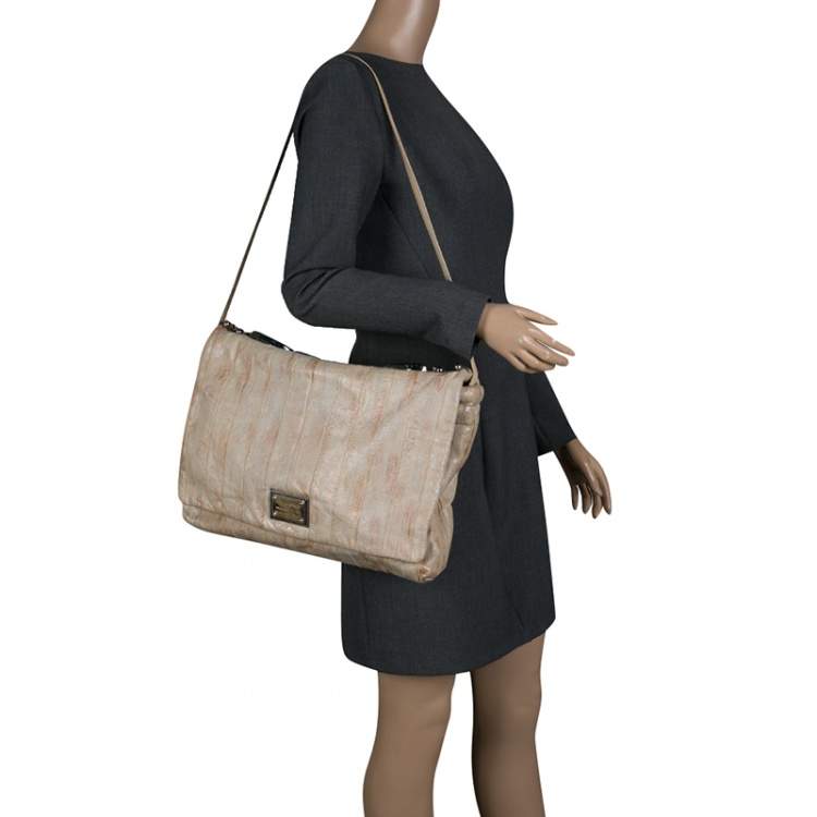 Pre Owned Dolce & Gabbana Beige Leather Miss Deco Shoulder Bag