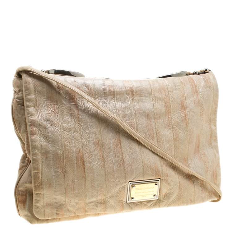 Pre Owned Dolce & Gabbana Beige Leather Miss Deco Shoulder Bag