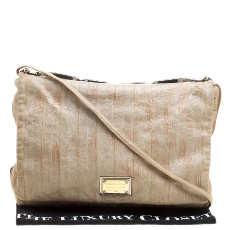 Pre Owned Dolce & Gabbana Beige Leather Miss Deco Shoulder Bag