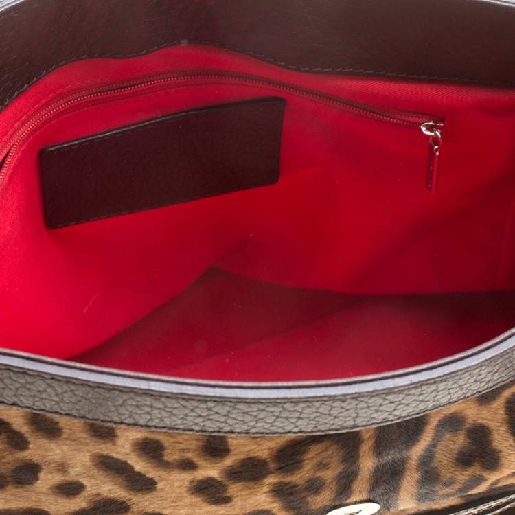 Pre Owned Dolce & Gabbana Dark Brown Leopard Print Leather and Calf Hair Top Handle Bag