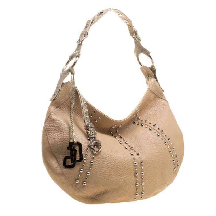 Pre Owned Dolce & Gabbana Beige Leather and Snakeskin Hobo