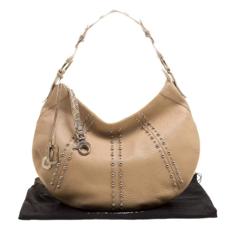 Pre Owned Dolce & Gabbana Beige Leather and Snakeskin Hobo