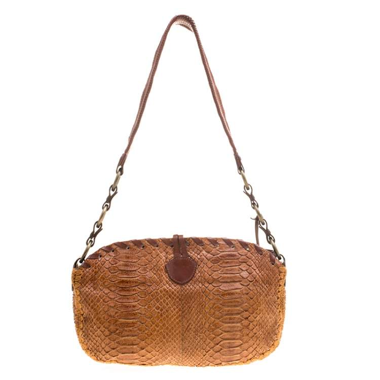 Pre Owned Dolce & Gabbana Brown Python Tassel Shoulder Bag