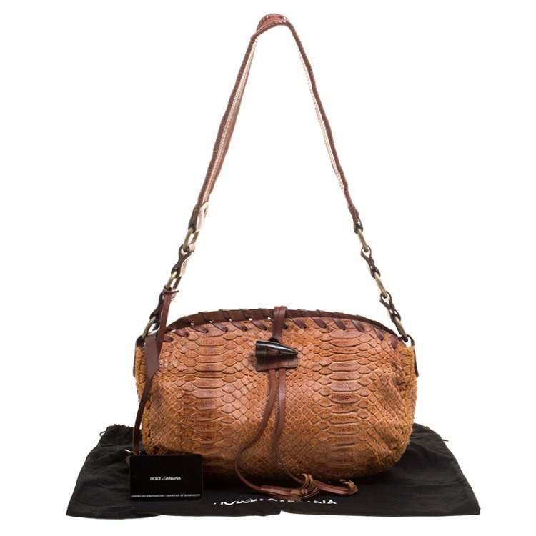 Pre Owned Dolce & Gabbana Brown Python Tassel Shoulder Bag