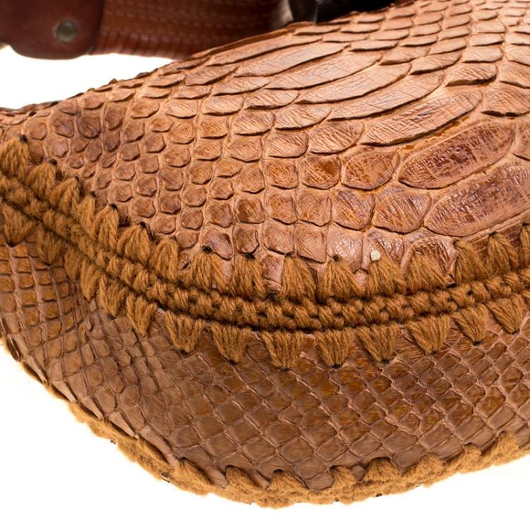 Pre Owned Dolce & Gabbana Brown Python Tassel Shoulder Bag