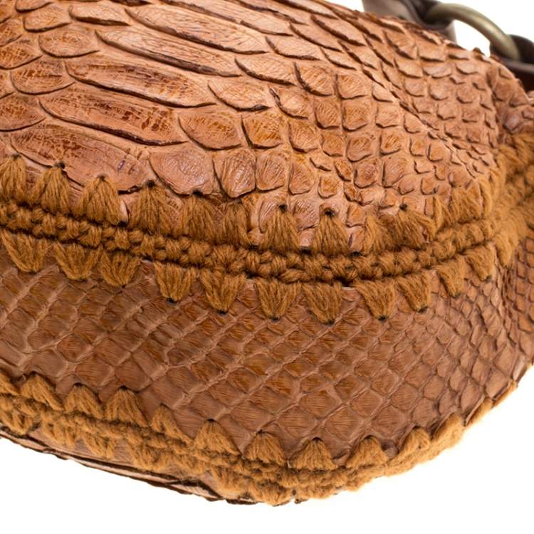 Pre Owned Dolce & Gabbana Brown Python Tassel Shoulder Bag