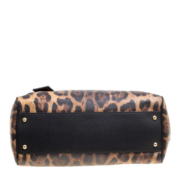 Pre Owned Dolce & Gabbana Brown Leopard Print Coated Canvas Large Miss Sicily Top Handle Bag