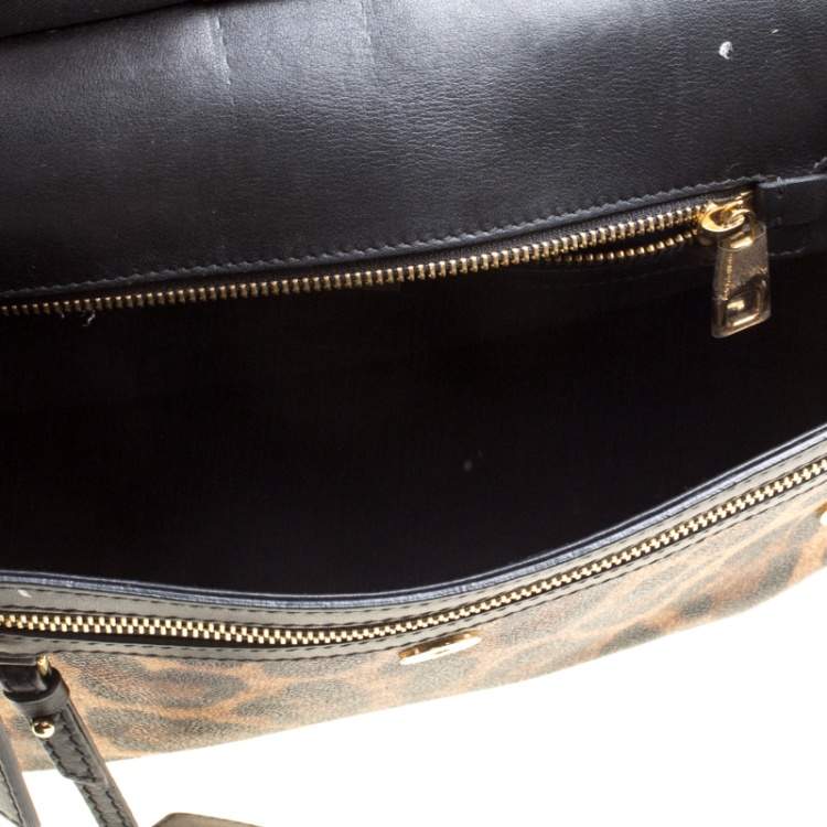Pre Owned Dolce & Gabbana Brown Leopard Print Coated Canvas Large Miss Sicily Top Handle Bag