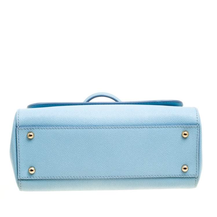 Pre Owned Dolce & Gabbana Baby Blue Leather Medium Miss Sicily Top Handle Bag