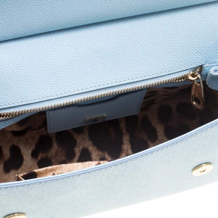 Pre Owned Dolce & Gabbana Baby Blue Leather Medium Miss Sicily Top Handle Bag