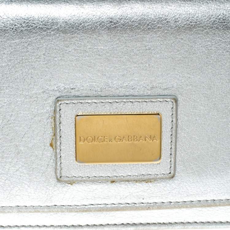Pre Owned Dolce & Gabbana Silver Leather Continental Wallet
