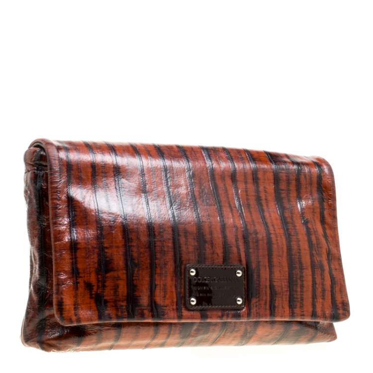 Pre Owned Dolce & Gabbana Copper Patent Leather Large Clutch