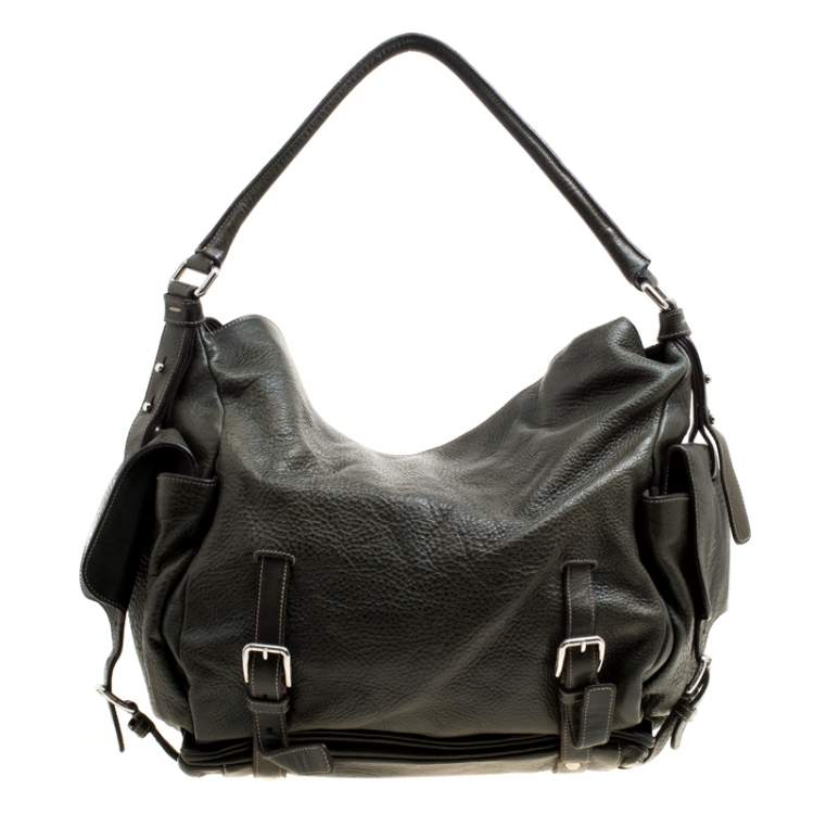 Pre Owned Dolce & Gabbana Mossy Green Leather Miss Forever Hobo