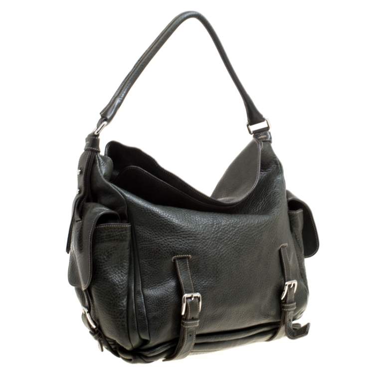 Pre Owned Dolce & Gabbana Mossy Green Leather Miss Forever Hobo
